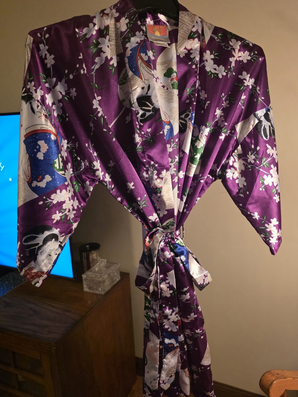 Purple Floral Satin - Lightweight Kimono Style